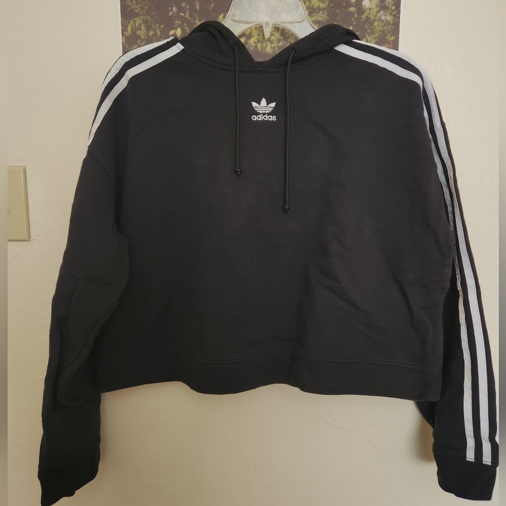 Adidas Cropped Pullover Hoodie in Black size Medium